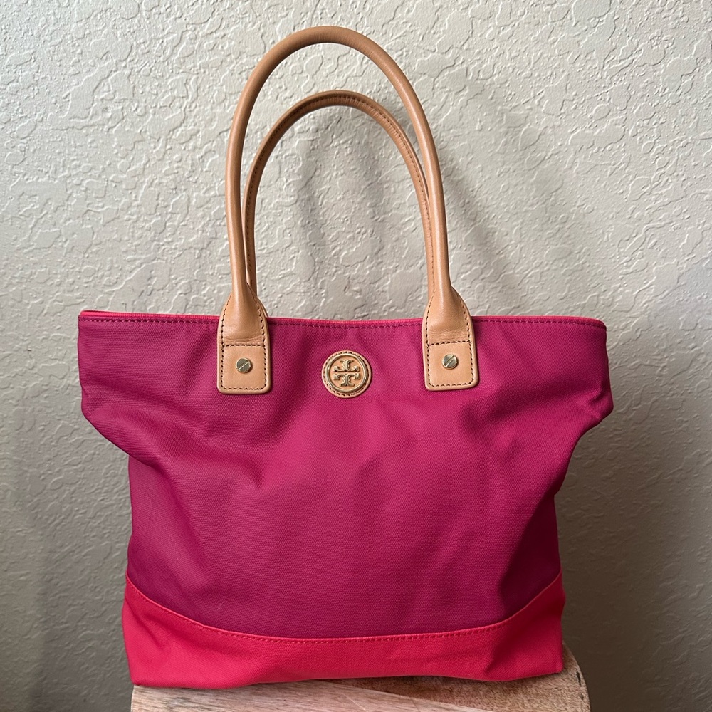 TORY BURCH JADEN CANVAS TOTE colorblock